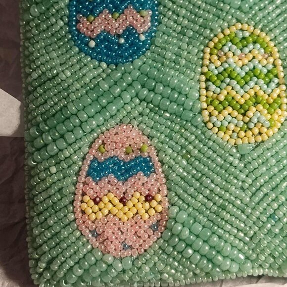 Easter Egg Aqua blue beaded zippered mini clutch, pouch - Picture 10 of 14
